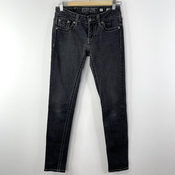 Miss Me Jeans Womens Size 27 Skinny Denim Black Sequin Embellished Low Rise - Picture 3 of 5